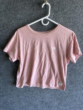 Roots Shirt Womens Small Pink Crew Neck Short Sleeve Cropped Logo Tee Top